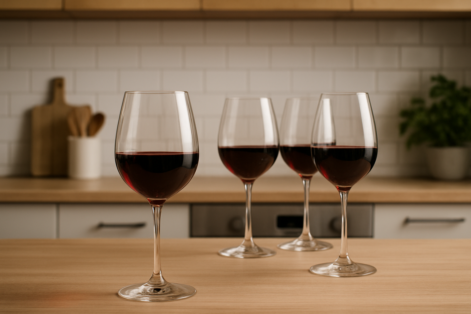 Wine Glasses on Wooden Countertop Tasting